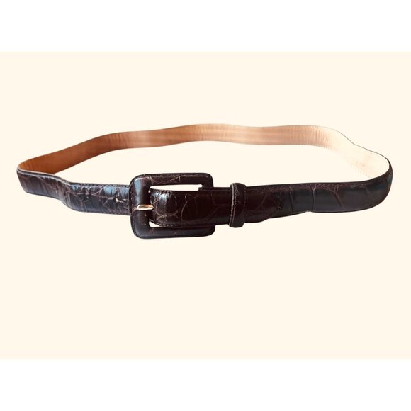 Brown Crocodile Pattern Leather Belt With Buckle 27” - 32” - Picture 1 of 8